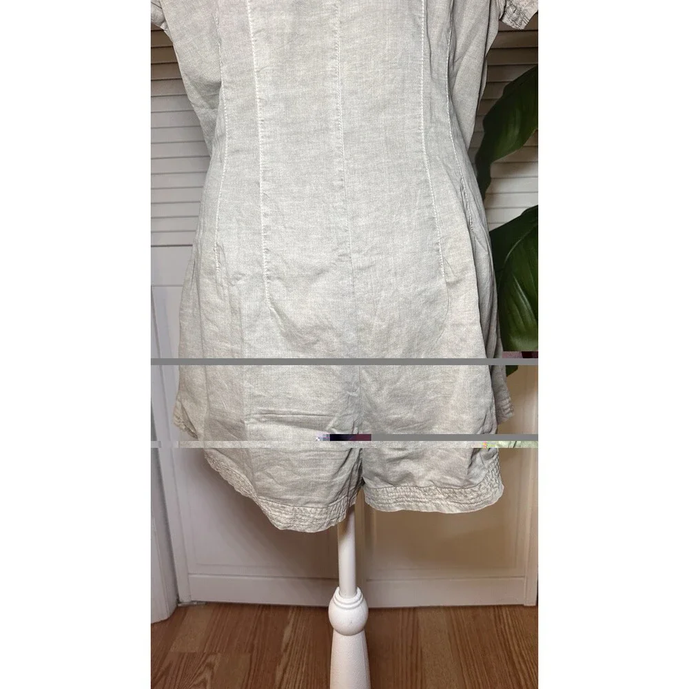 Free People Light Sage Button Front Shirt Romper Short Sleeve Tie Waist Size M - Picture 7 of 15